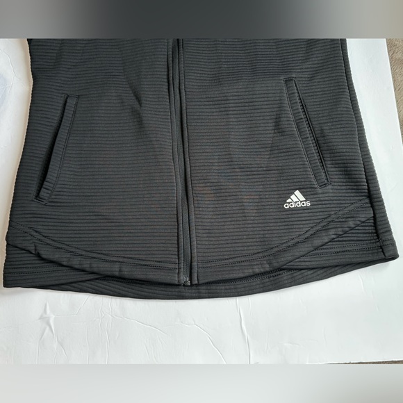 Adidas Womens Textured Full Zip Light Jacket Mock Neck Pockets Thumbholes Cuffs - Picture 4 of 8